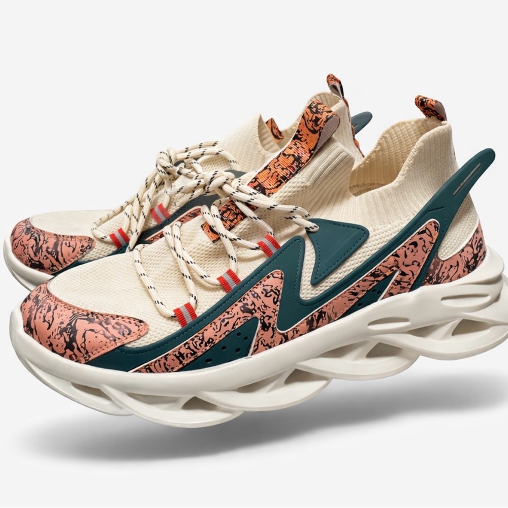 Stylish Cream and Orange Sneakers